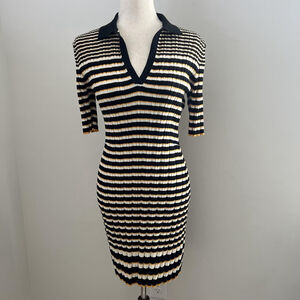 Theory Dress Striped Ribbed Polo Hudson Short Sleeve 90s Preppy Academia Stretch